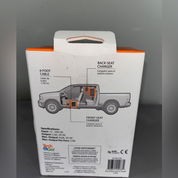 New | Tech and Go
9.6 Amp 4-Port Front and Back Seat Charger - Picture 9 of 12